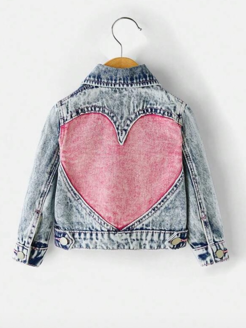 SHEIN Light-Wash Denim Jacket with Pink Heart Back